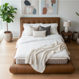 Sophia Bed Frame Low-profile Sophia bed in leather-look finish.