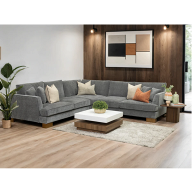 Close-up of grey fabric and plush cushions on Jade lounge