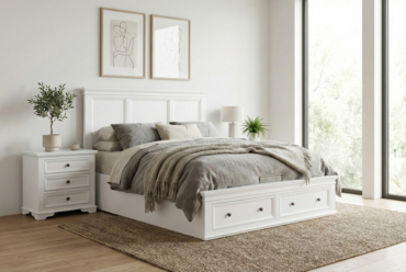 Classic white bedroom furniture set featuring lift storage b